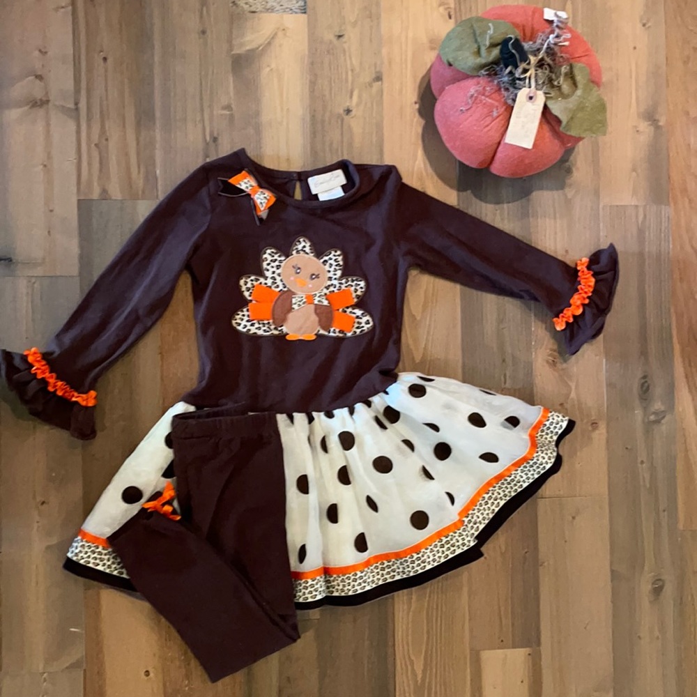 Girl’s size 6 Emily Rose Thanksgiving Turkey Outfit Set TuTu Polka Dot Fall set